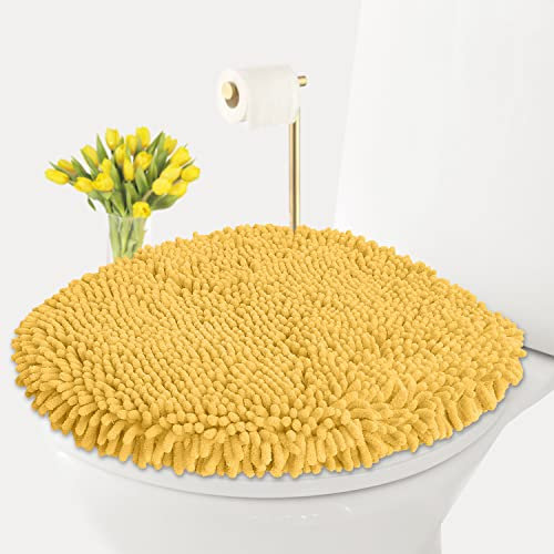 LuxUrux WC-Deckelbezug, extra weicher Plüschsitz, waschbar, zottelige Mikrofaser, Standard-WC-Deckelbezüge für Badezimmer, maschinenwaschbar und trocknergeeignet, 45,7 x 45,7 cm, Gelb