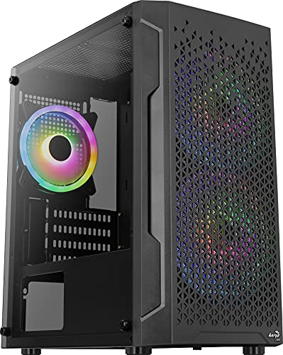 Aerocool Trinity Mini, Mini ATX Tower Case, Tempered Glass Side Panel, 1 x 12cm FRGB Fans, 2 x FRGB Fans, Black