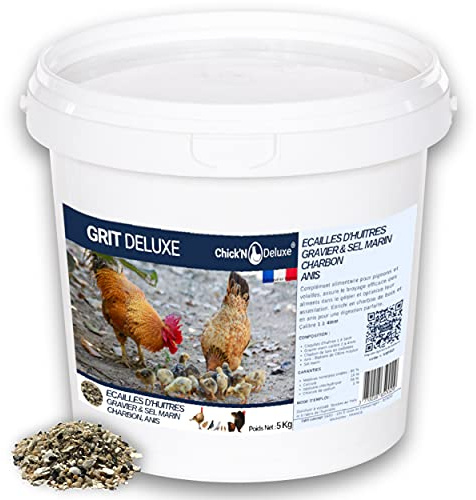 Chick'N Deluxe® Grit Deluxe 5Kg. Complément Alimentaire pour Pigeons/volailles. Mélange de minéraux, Charbon Actif et enrichi l'anis pour Une Digestion Parfaite. Renforce Aussi la Coquille d'oeuf.