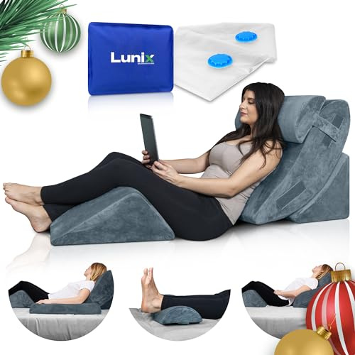 Lunix LX5 4-Piece Support for Shoulder & Upper Body Rest, Orthopedic Bed Wedge Pillow Set, Elevated Memory Foam for Post-Op Recovery & Sleep Comfort, Stone Navy