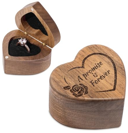 Wislist Engagement Proposal Ring Box Secret Slim Hidden Wooden Heart Shaped Engraved Case Ring Bearer Box Holder for Wedding Ceremony, Commemoration Day (A Promise Is Forever)