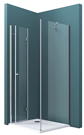 Mai & Mai Duschkabine Komplett Duschtasse Falttür 90x80x190cm ESG 180° Klappbar & Faltbar Mit Hebe- und Senkmechaniamus Lotus-Effekt NANO Eckeinstieg R27