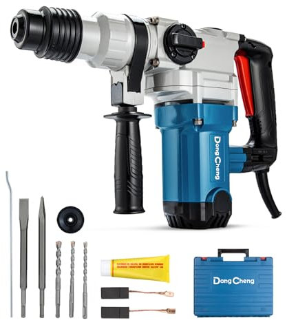 DongCheng - Martello perforatore a percussione SDS-Plus da 1-1/8, 9,2 Amp, per calcestruzzo, frizione di sicurezza, include 3 punte da trapano, scalpelli piatti, scalpelli a punta, modello #DZC03-28