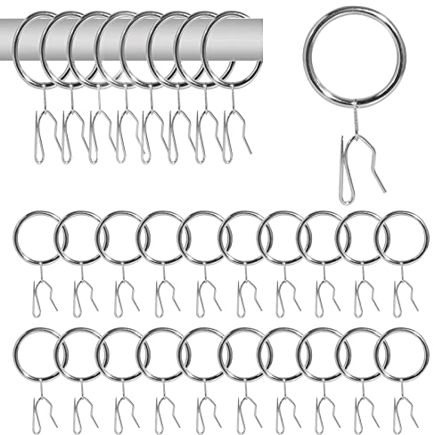 Vorhangringe, Vorhangringe mit 38 mm Innendurchmesser und Haken, Vorhanghaken, langlebige Gardinenstangenringe für Fensterstangen, Duschvorhänge, Silber, 40 Stück