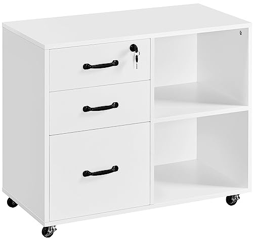 Yaheetech White Storage Cabinet With Drawers, Mobile Office Organiser