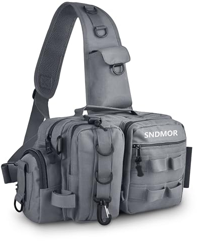 SNDMOR Angeltasche, Handheld Ködertasche, Multi-Pocket Angelrucksack, Multifunktional mit Großem Fassungsvermögen Angel Tasche für Angeln (Grau)