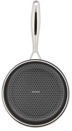 Sitram 715063 Poêle en Acier Inoxydable Triply Ø 20 cm - Revêtement Nid d'Abeille Anti-Adhésif et Anti-rayures, sans PFOA - Tous Feux dont Induction, Gris