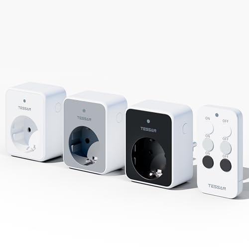TESSAN Funksteckdosen mit Fernbedienung, 3 Set Steckdose mit Fernbedienung, 3600W Steckdose, 30,5M Steckdosen, Funksteckdosen Stecker, Weiß Grau Schwarz
