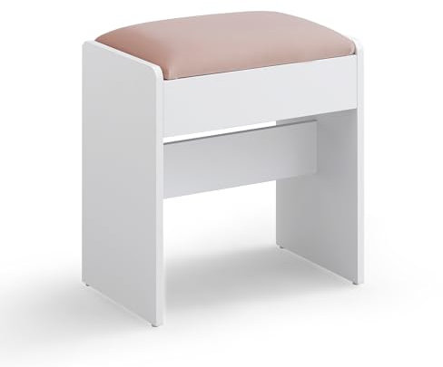 VASAGLE Kailyn Collection - Tabouret de Coiffeuse, Chaise Rembourrée de Maquillage, Repos-Pieds, en Velours, Patins Antidérapants, pour Chambre, Dressing, Entrée, Blanc Mat et Rose Bonbon RDS001W01