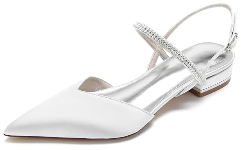 MINITOO Scarpe da donna eleganti da sposa Slingback matrimonio sera scarpe basse décolleté MY165, My165 Bianco 2 5 cm tacco, 41 EU