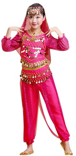 Generico Vestiti Latino Americano Bambina Costume Danza del Ventre Bambina Vestito Carnevale Bambina Vestiti da Ballo Latino Americano Pantaloni Danza del Ventre Bambina (7-8 Years)
