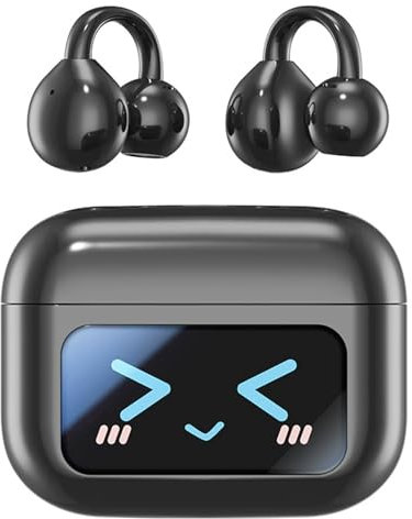 M100 Écouteurs intra-auriculaires à clip Bluetooth intelligents avec écran tactile, écouteurs ouverts 5.4 Bluetooth, réduction active du bruit sans fil, casque à clipser pour le sport (noir)