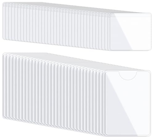 100 soportes transparentes para tarjetas de índice autoadhesivas, 6 x 9,7 cm, 5 x 4,6 cm, funda de PVC con apertura superior para almacenamiento, contenedor, etiquetas, soportes para tarjetas de