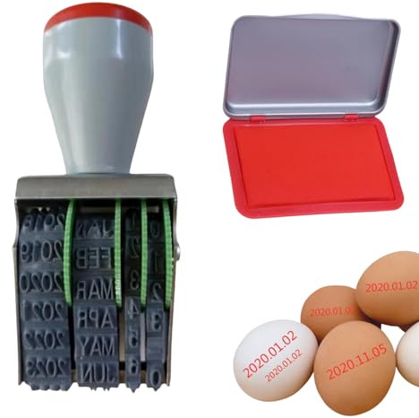 Stempel mit Manuellem Datum für Eier,Datumstempel,Rollendes Rad Selbstfärbender Zahlenstempel,Classic Datumsstempel Englische,Datumstempel Kreative für Eiermarkierung,Rot Stempelkissen