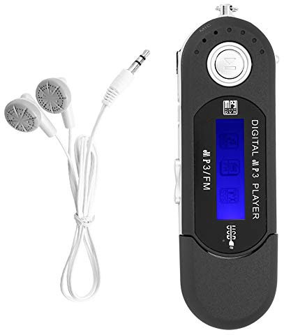 Ticfox Reproductor de MP3, Mini USB 2.0 MP3 con radio FM y auriculares, pantalla LCD, apagado automático (negro)