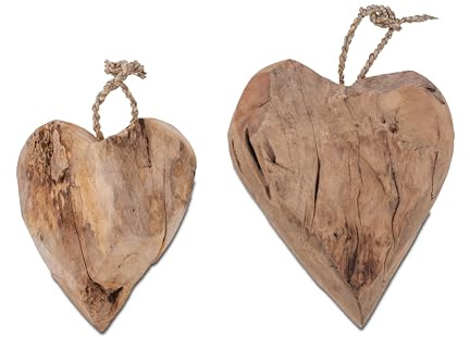 formano Chalet Deko-Herz aus Teakholz – Natürliches Holzherz als Tischdeko, Geschenk oder Wohnaccessoire – Handgefertigte Dekoration im Natur-Look (26 cm)