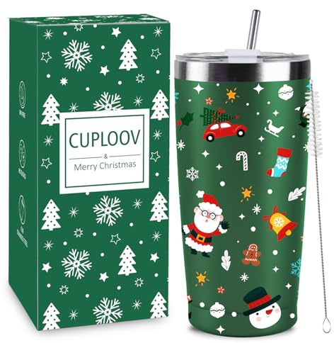 Christmas Gifts for Women 2025, 20 oz Green Stainless Steel Christmas Coffee Tumblers with Lid and Straw, Insulated Coffee Travel Mug, Best Xmas Themed Gifts for Women Men Girls Teachers Coworkers