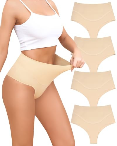 Levao Shapewear för kvinnor, stringtrosa, osynlig, sömlös bantning, platt mage, stringtrosa, mage, hög midja, formkläder, 4-pack d, L
