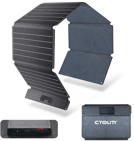 CTOLITY 54W Solar Ladegerät, Faltbar Solarpanel mit 20.5V (DC+USB C) und 12V USB A Aus, IP67 wasserdichtes Solarladegerät, geeignet für iPhone, iPad, Powerbank, Camping, Wandern, Outdoor Reisen