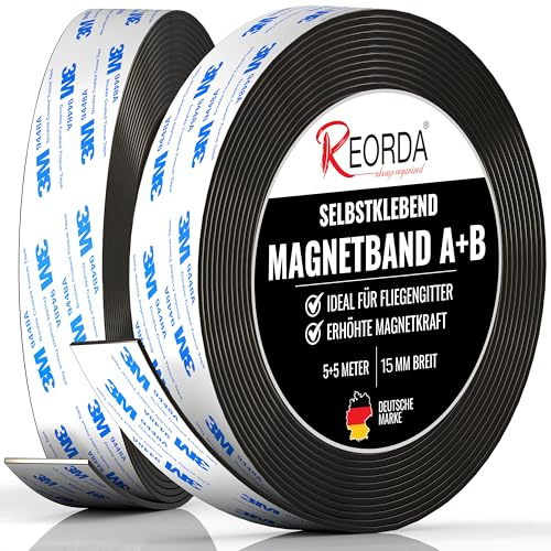 Reorda® Bande Magnétique pour Moustiquaires A+B | (EXTRA FORT) Bande Magnétique DIY pour Une Attraction Mutuelle Optimale