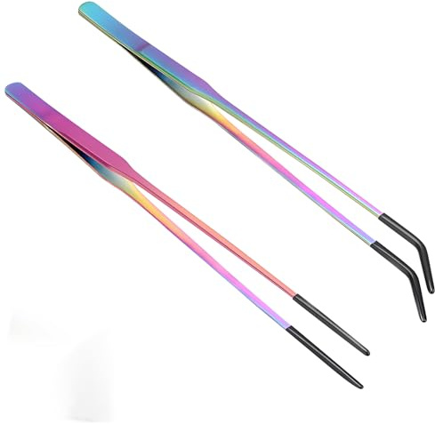 2Pcs Long Tweezers Reptile Accessories, Axolotl Tank Accessories, Straight & Curved Reptile Feeding Pliers, Stainless Steel Reptiles Feeding Tongs for Terrarium Bearded Dragons Lizards Snakes