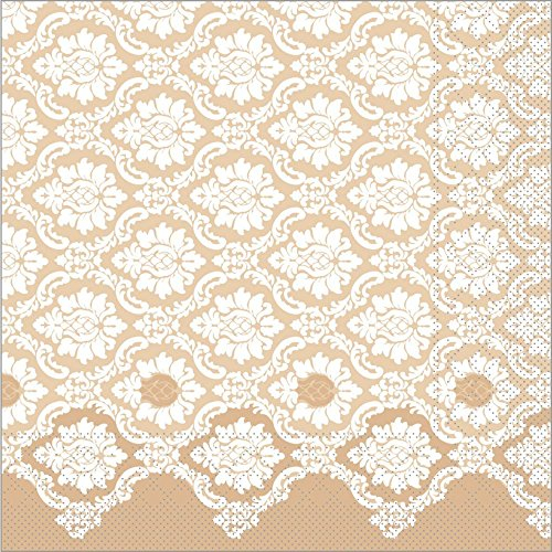 Sovie HORECA Tissue Serviette MANDY in HELLBRAUN, 40 x 40 cm, 3-lagig, 1/4 Falz, 100 Stück – Ornament-Blütendesign – weiche, hochwertige Einwegserviette für Gastronomie und Events