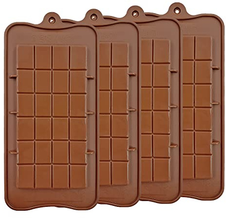 Silicone Break-Apart Chocolate, Food Grade Non-Stick Protein and Energy Bar Mold (Chocolate Bar Mold Set of 4)