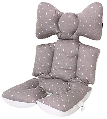 Miracle Baby Copriseduta Imbottita Traspirante per Passeggino Universale, Double-Face per 4 Stagioni,Copriseduta Passeggino,Cuscino Passeggino Universale Dimensioni 38x 70 cm (Croce grigia)