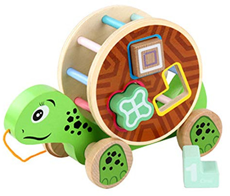 JOKFEICE Jouets à tirer pour les tout-petits, jouets en bois de tortue, forme géométrique pour fille et garçon, âge de 1 an, jouet d'apprentissage pour les débutants en marche