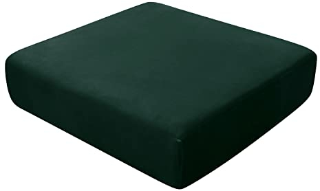 SYLC Stretch Sofa Seat Cushion Covers, Non-slip Sofa Cushion Cover with Ties and Elastic Bands, Velvet Couch Cushion Covers Replacement (Dark green,Large 1-Seater)