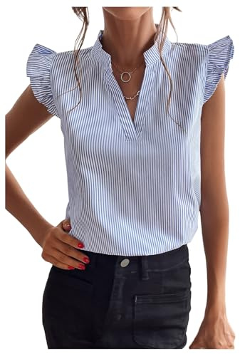 Floerns Women's Striped Ruffle Cap Sleeve Tops Summer Blouse Tops V Neck Business Causal Outfits for 2025