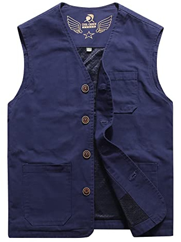 Oralidera Gilet da Caccia Trekking Safari Uomo Cotone Gilet da Pesca Multi-tasca Fotografia Giacca senza Maniche da Lavoro, Blu, 3XL