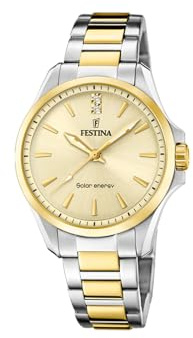 Festina Montre Solaire Femme Acier Inoxydable 316L Multicolore - Quartz - Verre minéral Haute résistance - Étanche 5 ATM F20655/3 - Solar Energy