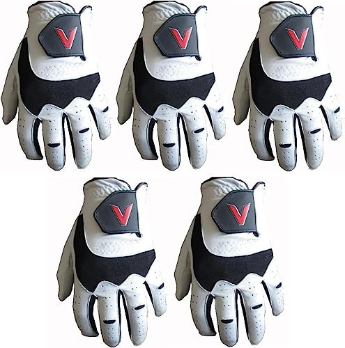 V Golf 5 Pack Gloves Made From Cabretta Leather | Ultra Grip & Breathable Gloves | Left Hand Glove For Right Handed Golfer | The Perfect Golf Accessories For Men (Medium/Large)