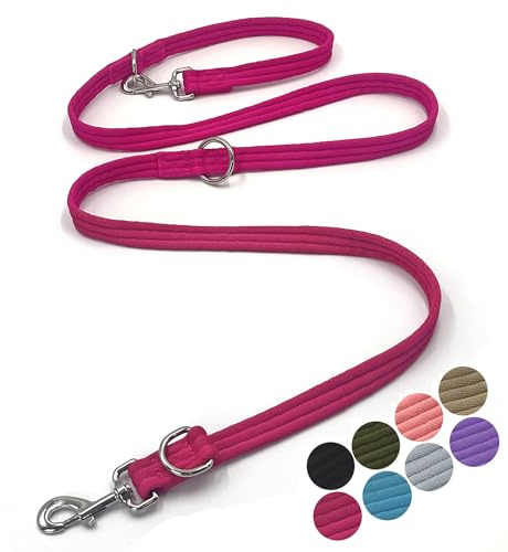 Multifunctional Double Ended Dog Leash,for Obedience Training Or Distance Work Easy to Use,Lightweight,Soft&Durable Convertible Hands Free,Crossbody,Over Shoulder(Fuchsia, 2M*2.5CM)