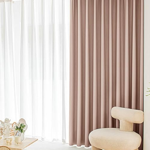 Gardine Vorhang Rosa mit Ösen 214 cm Hoch, 2er Set Vorhänge Blickdichter Polyester Einfarbig Jacquard Moderne Verdunklungsvorhang Schlafzimmer, 214x137 cm