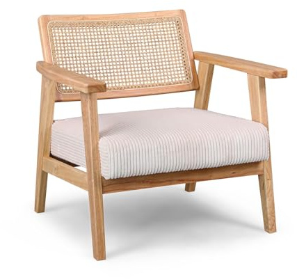 FRANKYSTAR Artena - Poltrona in legno massello di Parawood con innesti in polyrattan e seduta in velluto a coste