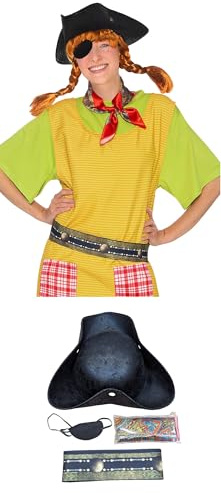 Maskworld Pippi Langstrumpf in Taka-Tuka-Land Piraten-Set (4teilig) für Erwachsene - Hut, Augenklappe, Gürtel & Halstuch - Kostüm-Zubehör Verkleidung für Karneval, Fasching & Motto-Party