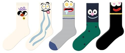 Pick Ferns in March Women's Funny Crew Socks | Solid Color Novelty Socks with 5 Unique Expressions (Sassy Smirk, Lovestruck, Tongue Out) | 68.2% Cotton Stretchy Socks for Women UK 3-9(5-Pack)
