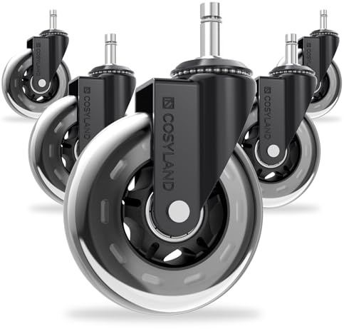 COSYLAND Office Chair Wheels Replacement For All Floors - 10x22mm Rubber Wheels For Office Chair Set Of 5 – Smooth & Silent Desk Chair Rollers (For 1KEA)
