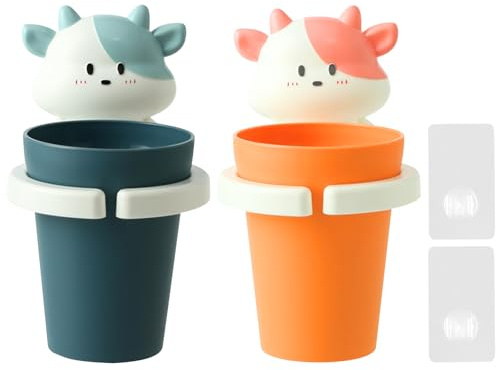 2 Pezzi Portaspazzolino da Parete, Senza Foratura Porta Spazzolino per Bambini, Autoadesivo, Stile Semplice e Decorazione Animale dei Cartoni Animati, per Spazzolino e Dentifricio