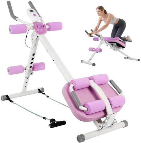 FAHKNS 6 in 1 Adjustable Ab Trainer Machine, Multi-Functional Ab Workout Equipment for Home Gym, Sit Up Exercise and Strength Training (Purple)