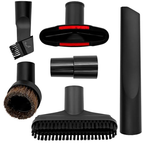 Uryxery Juego de boquillas para aspiradora 6 Piezas, 32 mm con Adaptador 32 a 35 mm, Boquilla para Ranuras, tapicería, Cepillo Redondo de Crin y Mini Cepillo, Compatible con Tubo Redondo