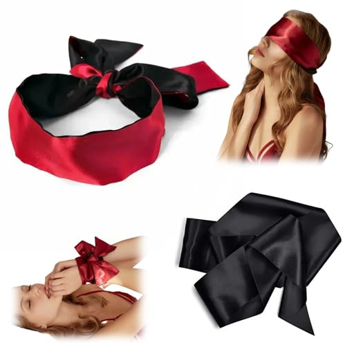Nurhore 2PCS Blindfold for Couples Games, Comfortable Satin Eye Mask Blind Folds for Adult Play Sleeping, Sleep Eye Masks Blindfold Fluffy Handcuffs Play, Hand Tie Blindfolds Women Girls