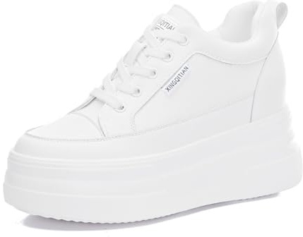 AONETIGER Sneakers Zeppa Interna Scarpe Donna Moda Pelle Casual Traspiranti Ginnastica con Piattaforma Tacco 8cm per Uso Quotidiano Ufficio Esterno Feste(Bianco 36EU)