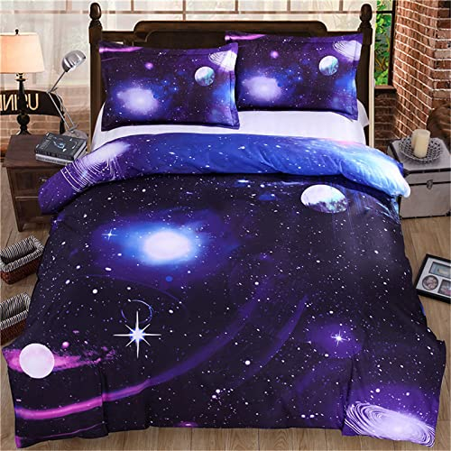 Galaxy Duvet Cover Single Reversible Universe Moon Printed Bedding Set Soft Microfiber Quilt Cover with Zipper Closure for Bedding Decro (2Pcs,135x200cm)