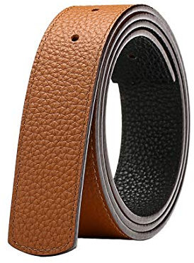 Vatee's Herren Echtleder Wendbares Gürtel ohne Schnalle Ersatz Gürtelriemen 34mm Breit 120cm Lang Erde Gelb & Schwarz