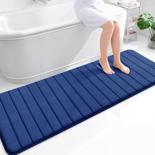 smiry Memory Foam Bath Mat 60 x 180 cm Bathroom Mat Navy Blue | Extra Soft Non-Slip Absorbent Machine-Washable, Plush Cushioned for Cozy Foot Feel, Ideal for Shower, Sink & Bathroom Entry
