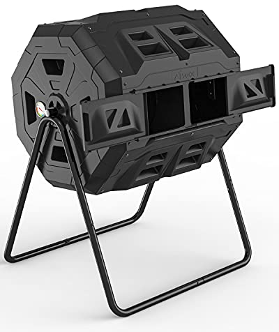 2021 Newest Tumbling Composter with Compost Thermometer - Dual Chamber Garden Compost Bin from BPA Free Material(43 Gal, Black)
