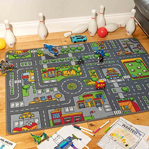 The Rug House Children's Kids Boys Girls City Town Car Roads Interactive Playroom Playmat Creative Toddler Soft Durable Educational Classroom Nursery Bedroom Play Carpet Mat 100cm x 165cm